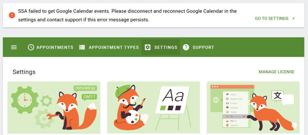 Admin Calendar disconnected