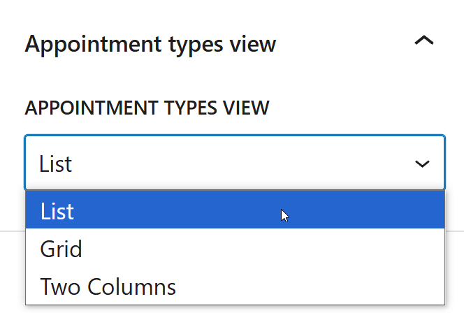 Appointment Types view dropdown setting.