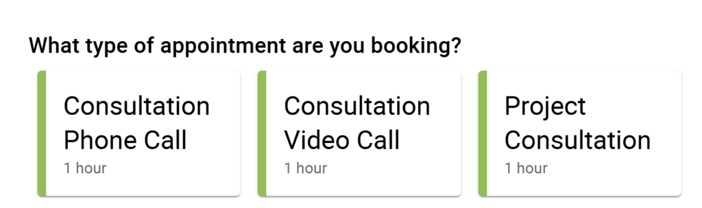 Grid view of appointment types.