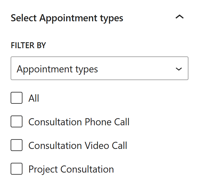 Filtering appointment types