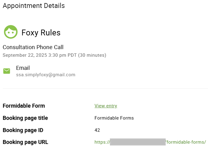 Booking with Formidable Forms link