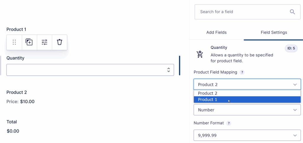 Quantity Field matching the product