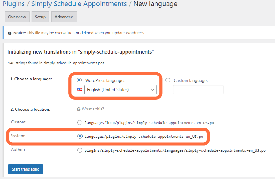 Screenshot depicting how to choose language to change text.