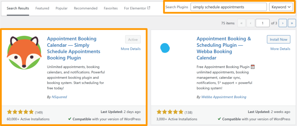Searching, installing and activating the SSA Plugin from WordPress plugin repository.