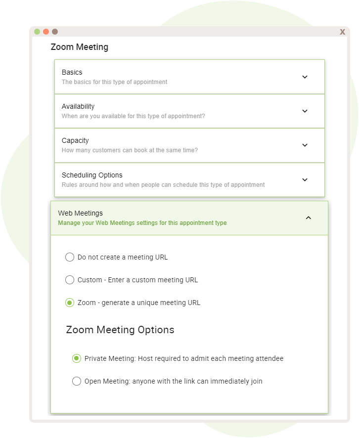 Zoom Web Meeting Creation and Options