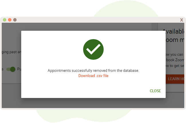 Download .CSV file after purging appointments