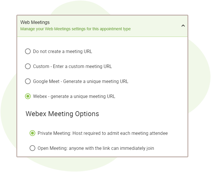 Set Appointment Type to display Webex meetings