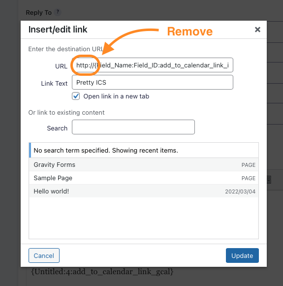 Removing the "http://" component before the merge tag in the insert/edit link screen.
