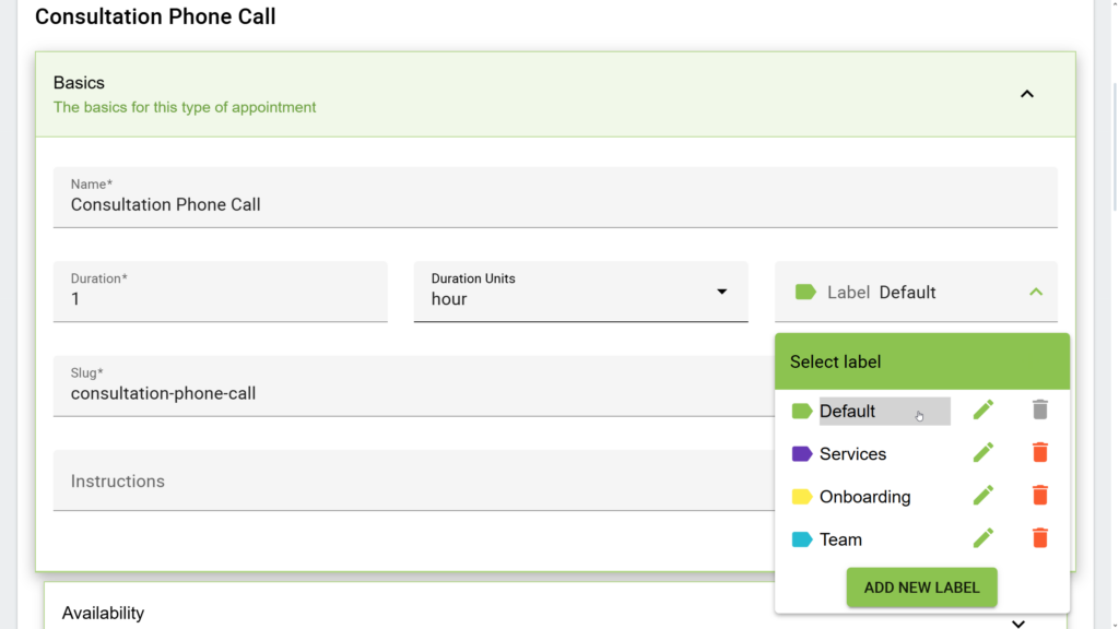 Changing the label in the Basics tab.