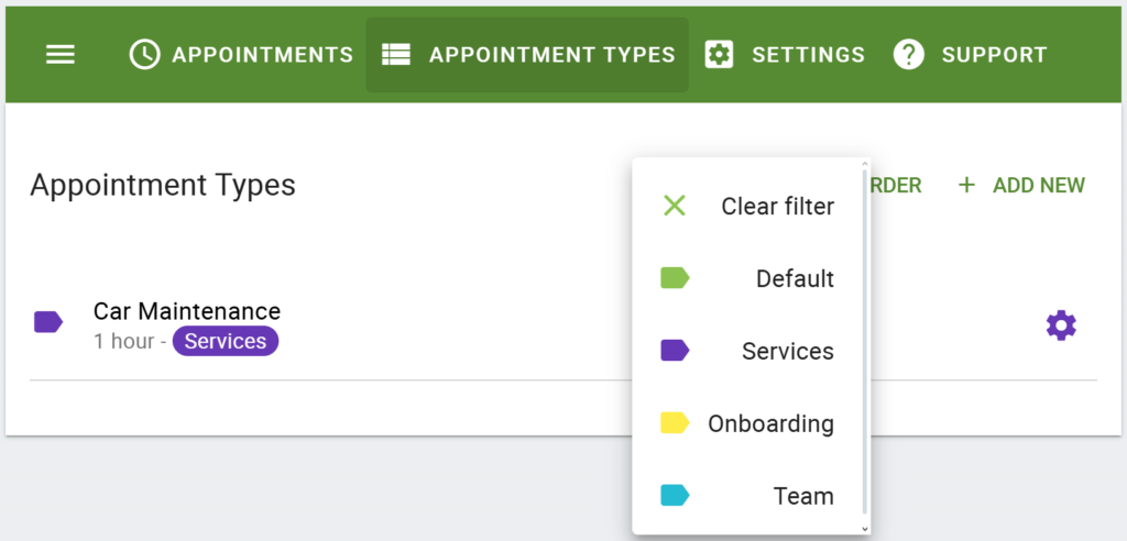 Filtering Appointment Types by labels.