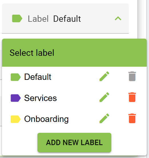 Labels can be created, edited, and deleted.