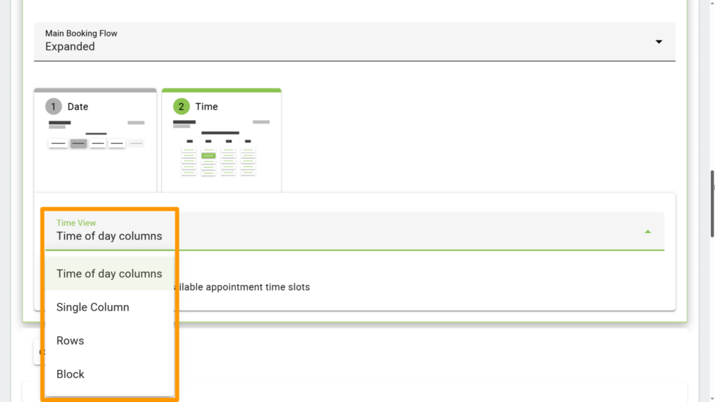 View Setting for the Time Selection screen in the Expanded Booking Flow