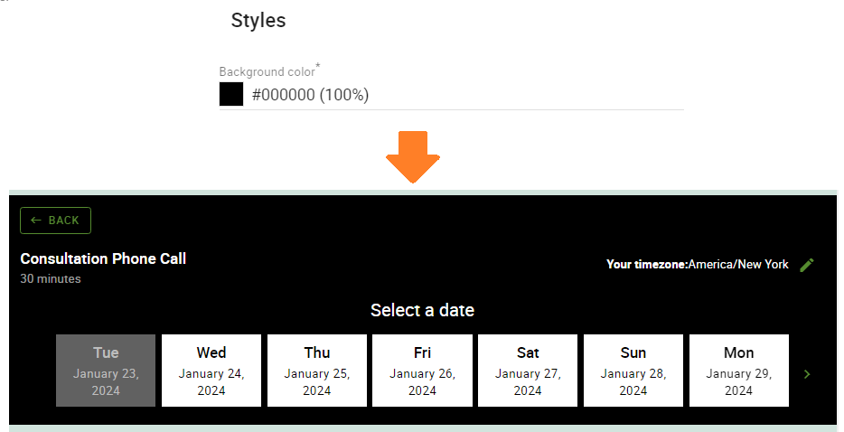 Background color modified to display in the background of the booking calendar.